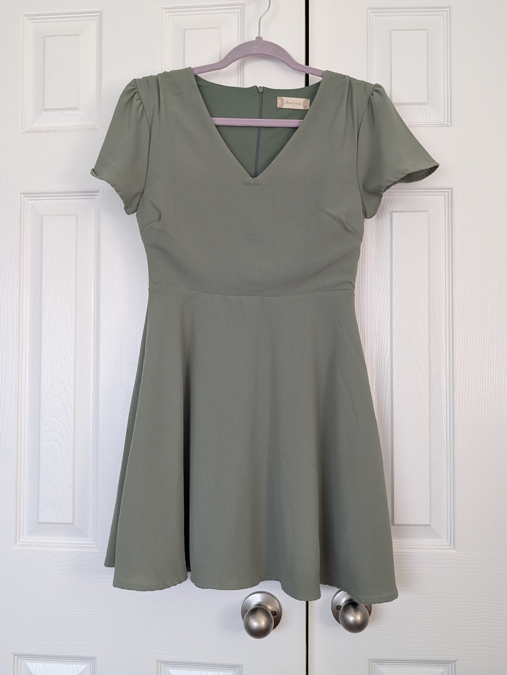 Altar'd State Sage Green V-Neck Skater Dress